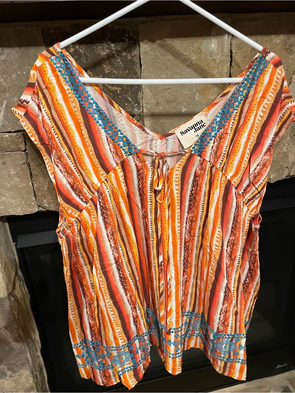 Savanna Jane Boho Striped V-Neck Blouse - Picture 7 of 8